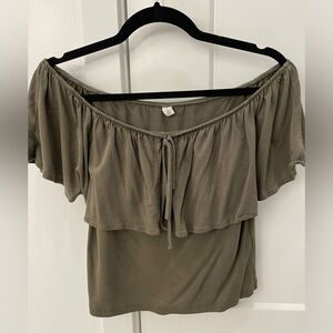 BP Olive Ruffle Off-Shoulder Blouse